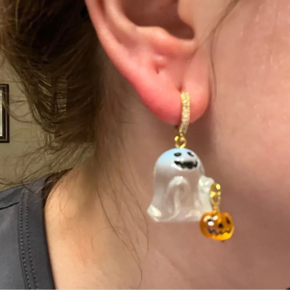 Ghost Pumpkin Earrings With Zirconia‎ Circle Halloween trick or treat